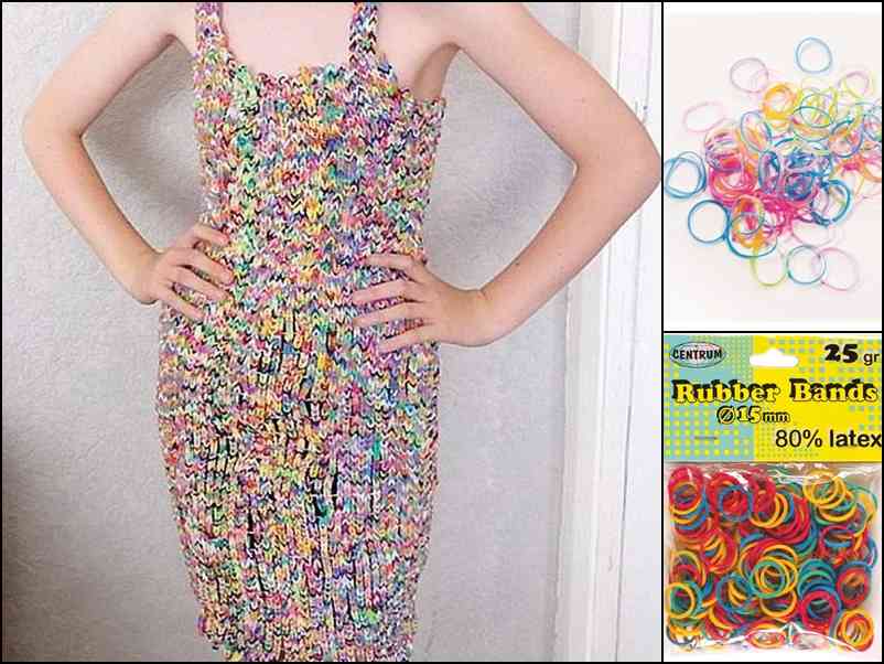 O rochie realizată în întregime din elastice de cauciuc colorate a fost vândută cu 156,000 de lire