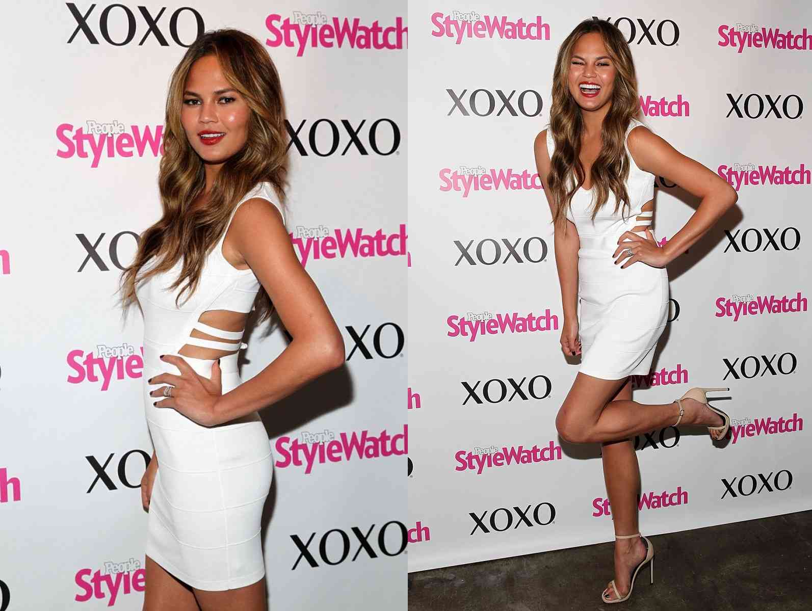 Chrissy Teigen arată impecabil într-o rochie mini albă