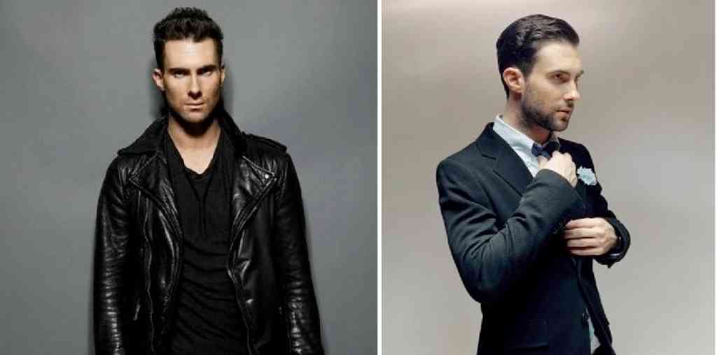 adam levine in jacheta de piele si costum