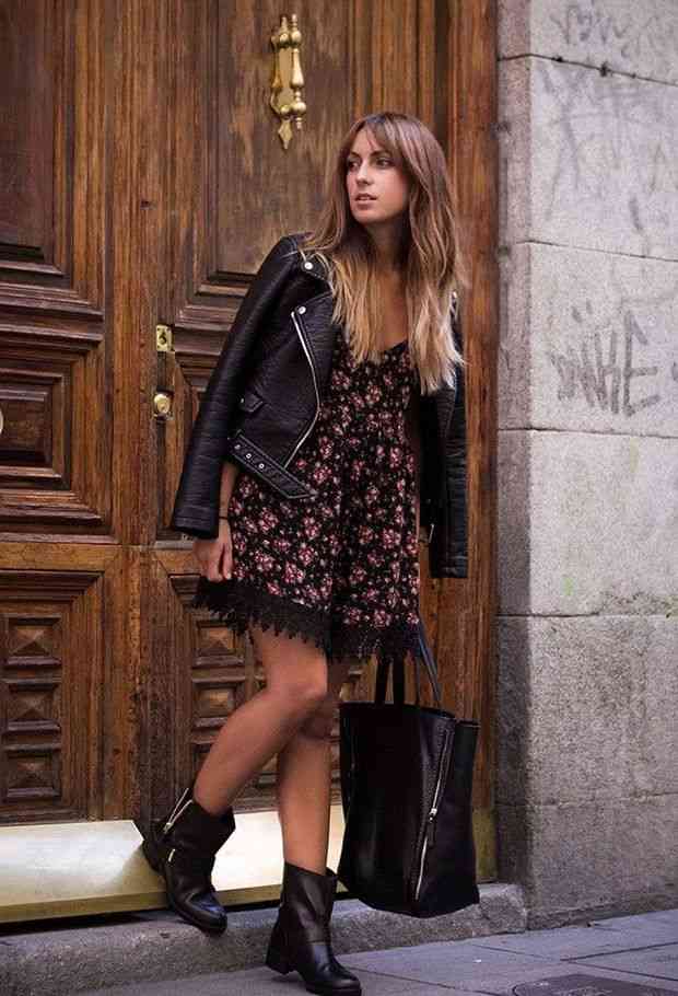 Geaca din piele cu rochita cu floricele