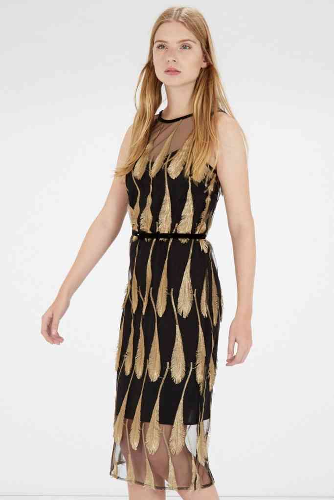 rochie midi negru-auriu