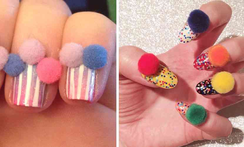 pompoane nail art