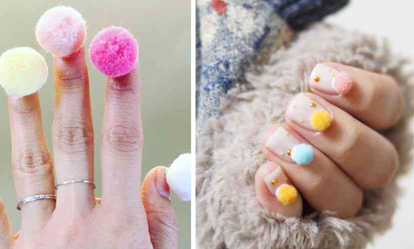 unghii cu pompoane pastel
