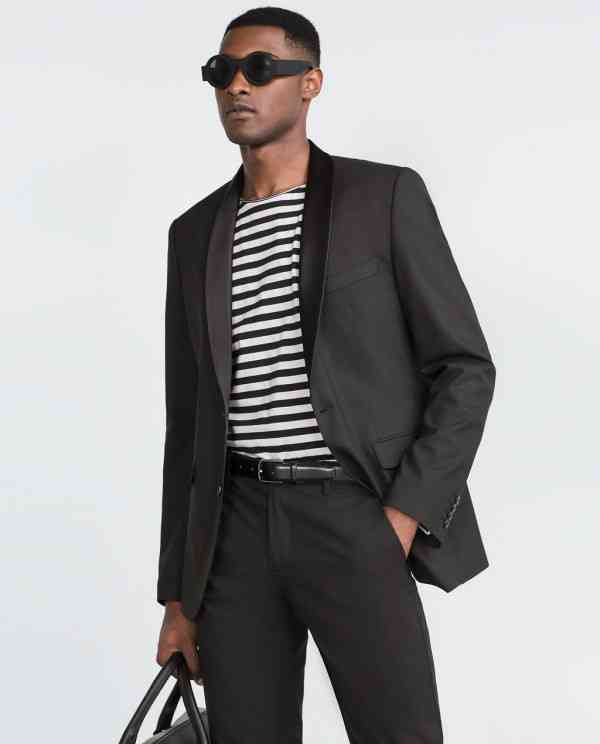 costum negru zara+tricou dungi